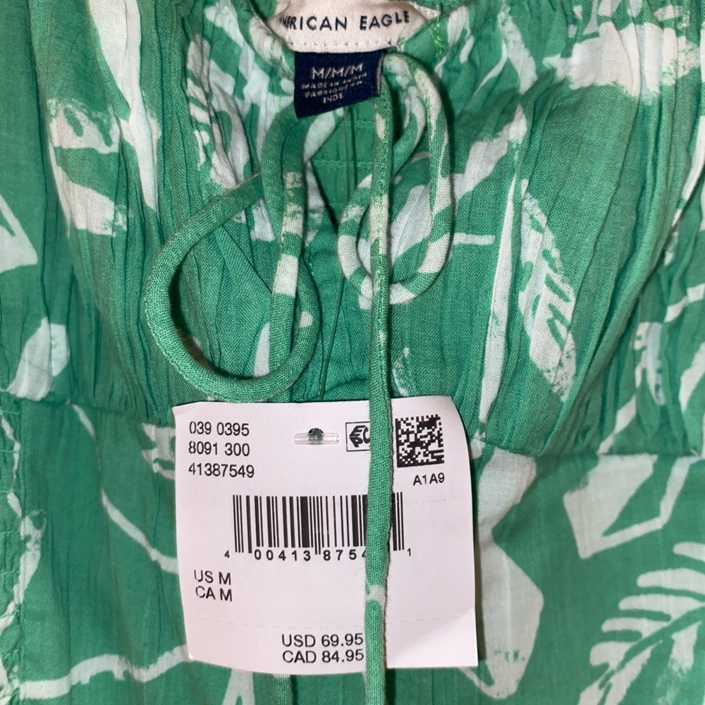 American Eagle Outfitters Spaghetti Straps Green & White Ruffle Sundress, Size M - Picture 12 of 12
